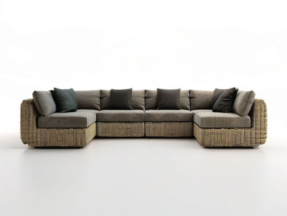 Modulares Gartensofa, 360 x 90 x 75 cm, Naturbraun/Taupe/Anthrazit/Dunkelgrün