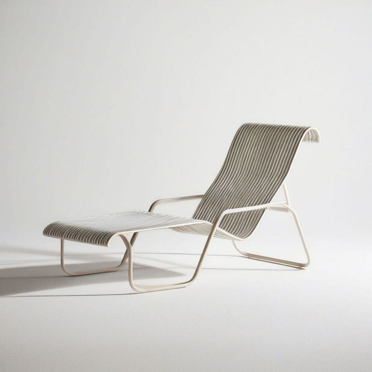Relaxliege mit Armlehnen und integriertem Fussteil, 160 × 65 × 88 cm, Cremeweiss/Beige/Grau