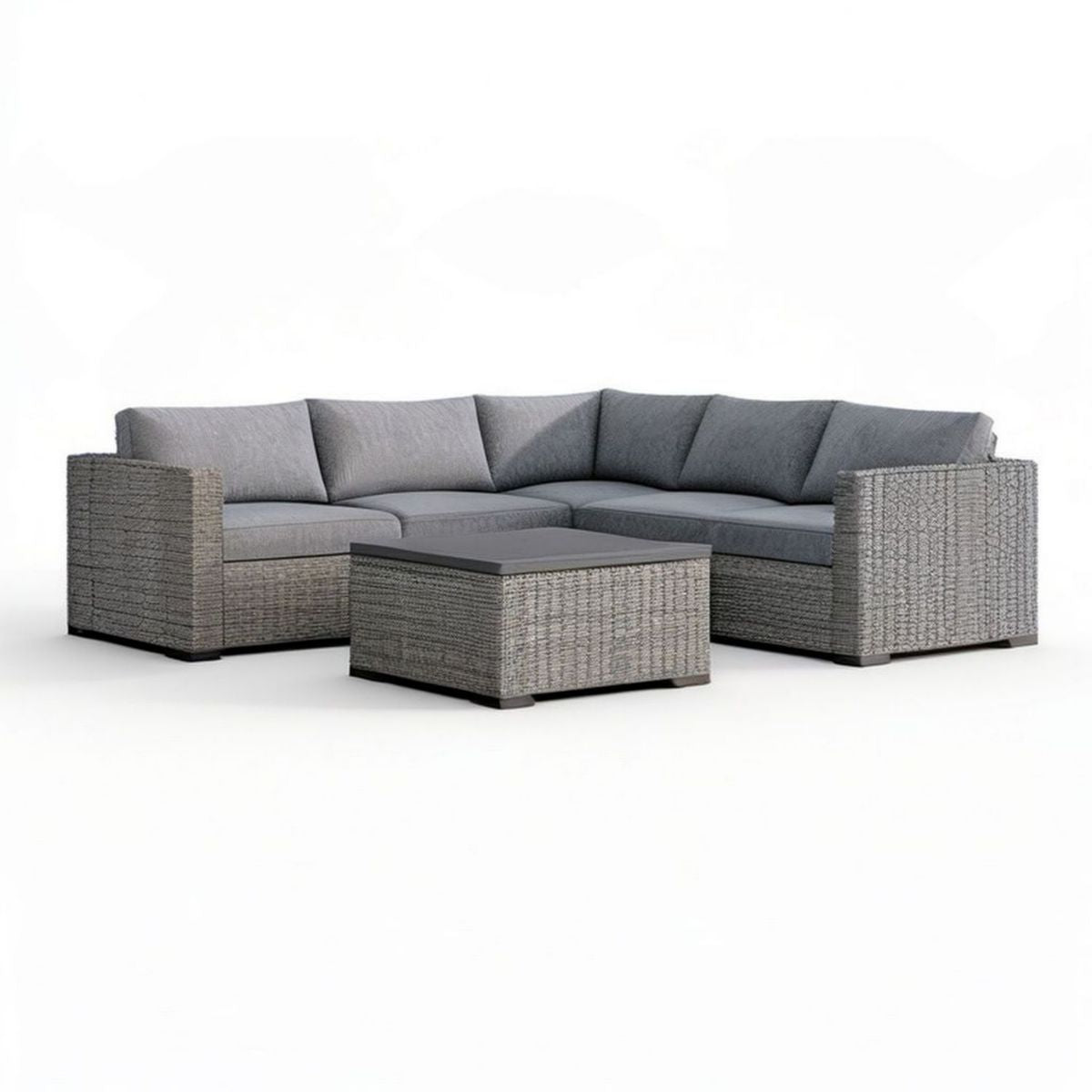 Gartenlounge-Ecksofa mit Couchtisch aus Polyrattan, Grau/Dunkelgrau, 250 x 190 x 70 cm