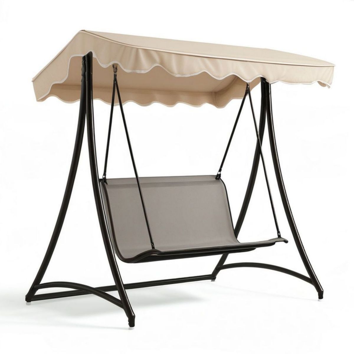 2-Sitzer Hollywoodschaukel mit neigungsverstellbarem Sonnendach, 170 x 110 x 153 cm, Beige/Schwarz/Grau