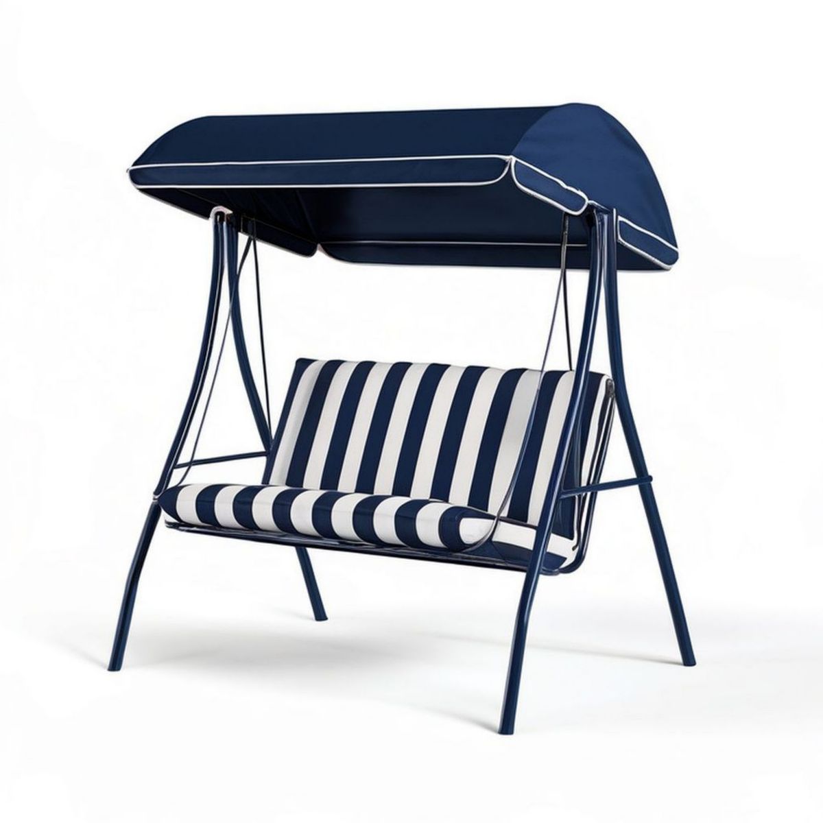 2-Sitzer Hollywoodschaukel mit Sonnendach, 170 x 110 x 165 cm, Blau/Weiss