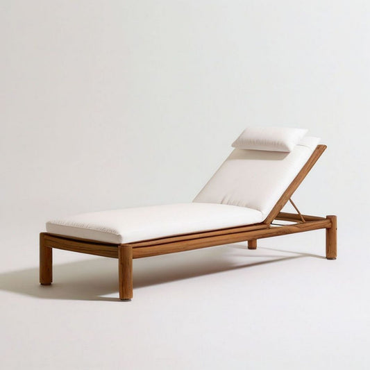 Teakholz-Gartenliege mit verstellbarer Rückenlehne, Naturbraun/Creme, 200 x 70 cm