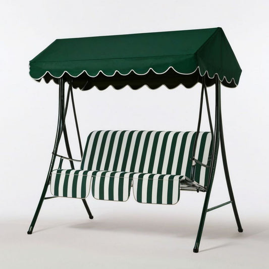 Hollywoodschaukel für 3 Personen mit Sonnendach, 170 x 110 x 153 cm, Dunkelgrün/Weiss, Stahl und Polyester