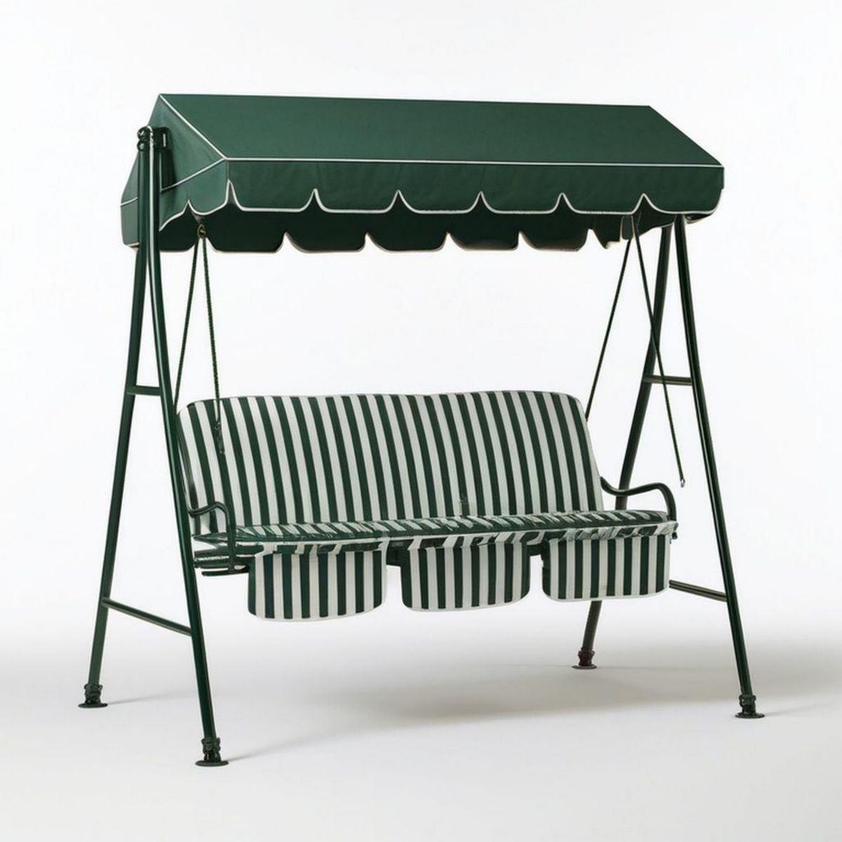3-Sitzer Hollywoodschaukel mit Sonnendach, 170 x 110 x 153 cm, Dunkelgrün/Weiss