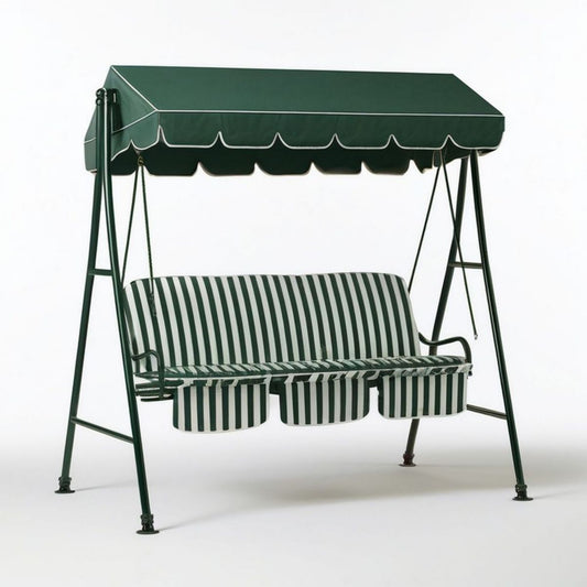 3-Sitzer Hollywoodschaukel mit Sonnendach, 170 x 110 x 153 cm, Dunkelgrün/Weiss