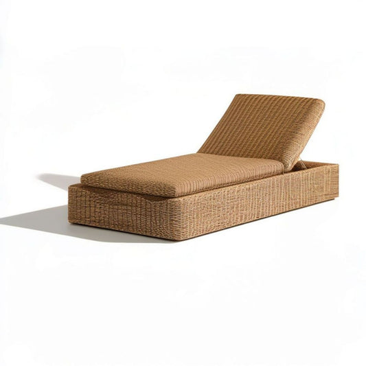 Sonnenliege aus Polyrattan mit verstellbarer Rückenlehne, Naturbraun, 200 x 65 x 32 cm