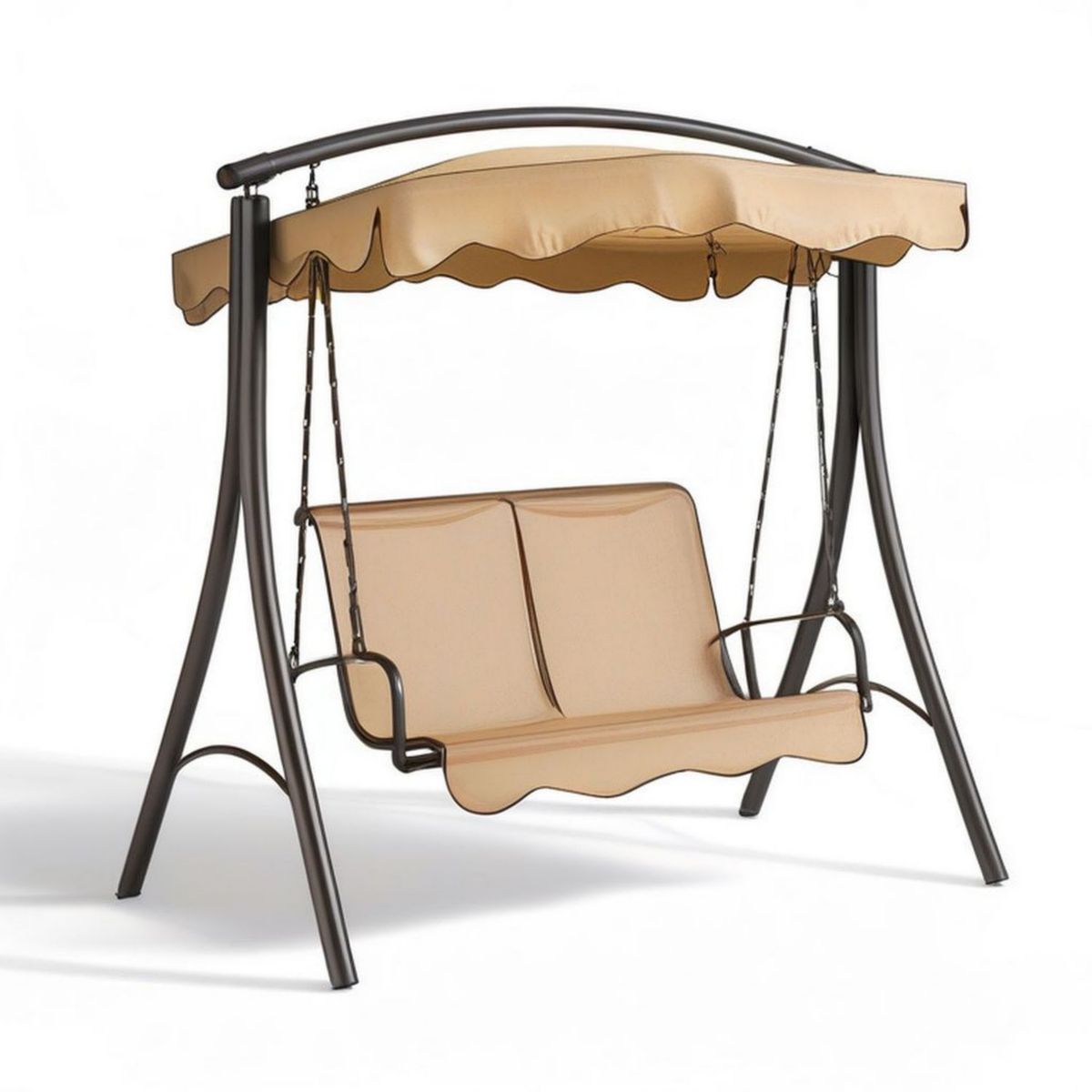 Hollywoodschaukel für 2 Personen mit Sonnendach, 170 x 110 x 153 cm, Beige/Dunkelgrau, Stahl und Polyester
