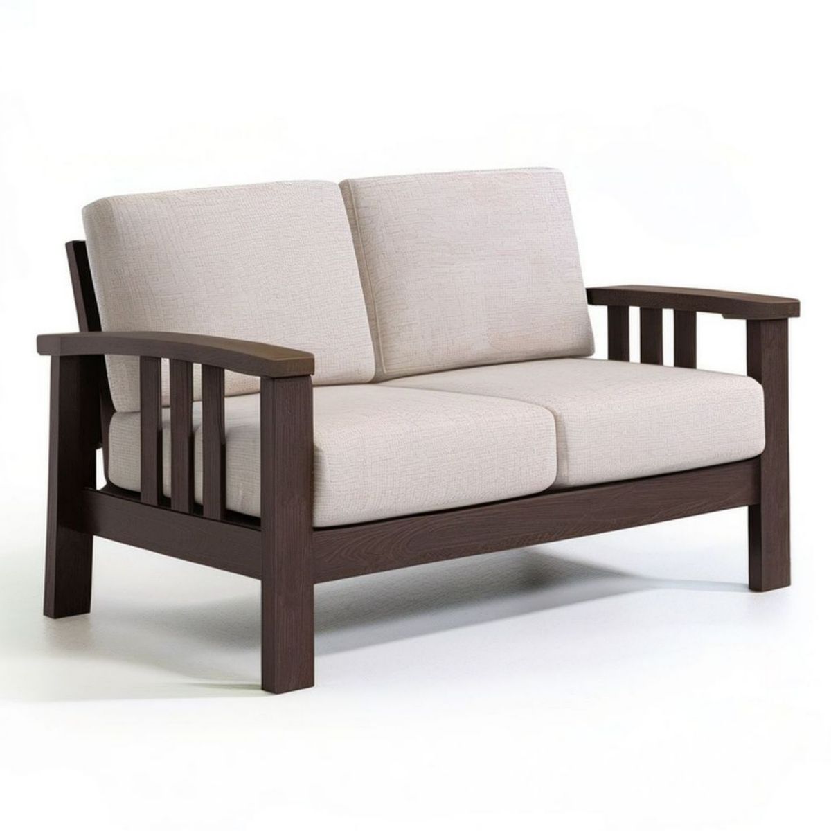 2-Sitzer Gartensofa 130 x 75 x 78 cm Beige/Dunkelbraun Massivholz und Polyester