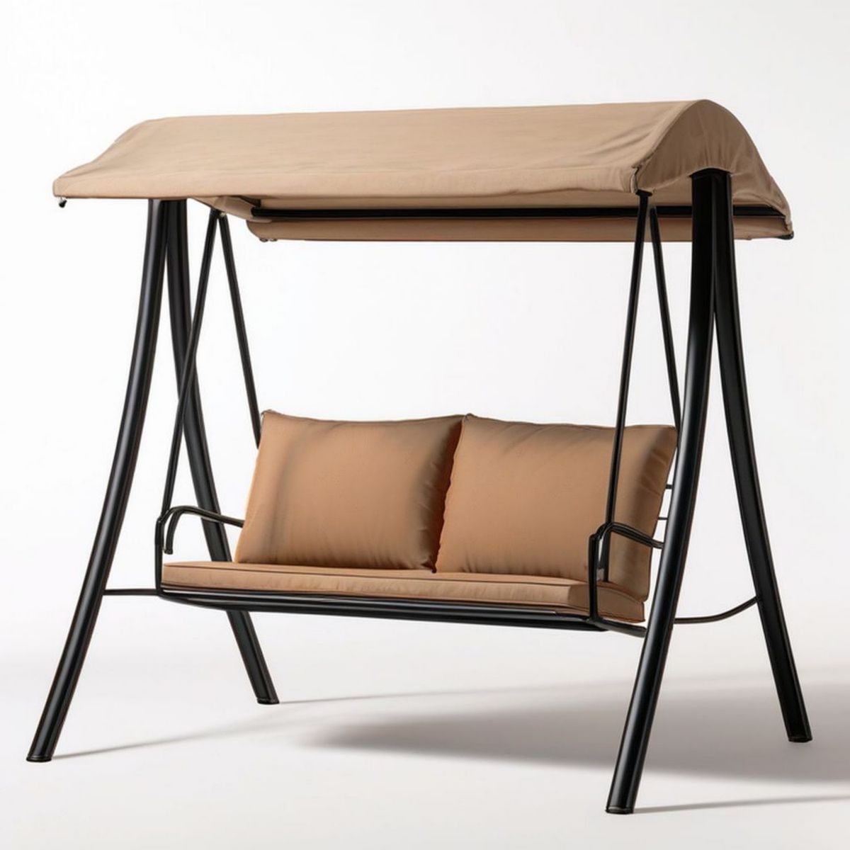2-Sitzer Hollywoodschaukel mit Sonnendach, Beige/Schwarz, 170 x 110 x 153 cm
