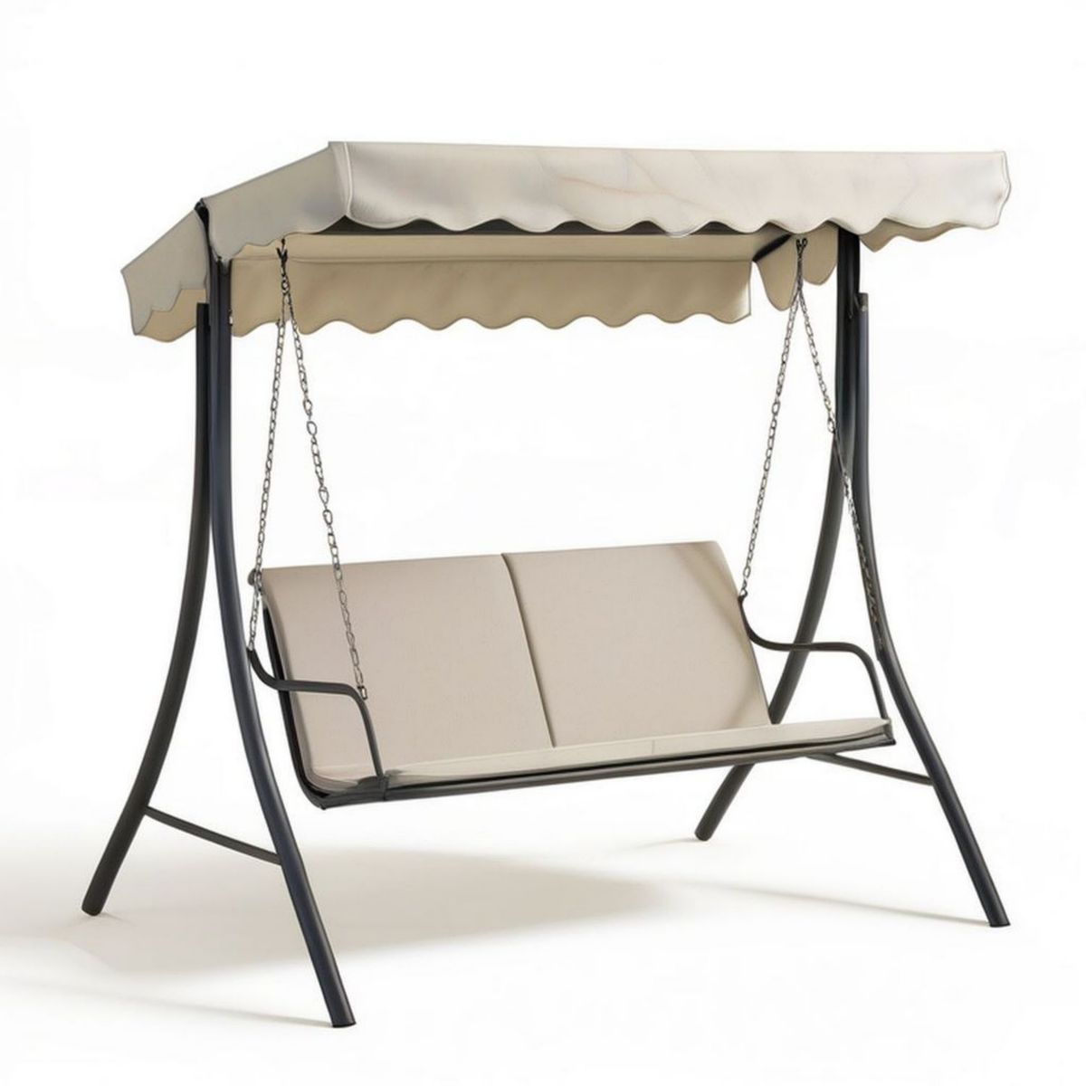 2-Sitzer Hollywoodschaukel mit Sonnendach, 170 x 110 x 153 cm, Beige/Schwarz, Stahl und Polyester