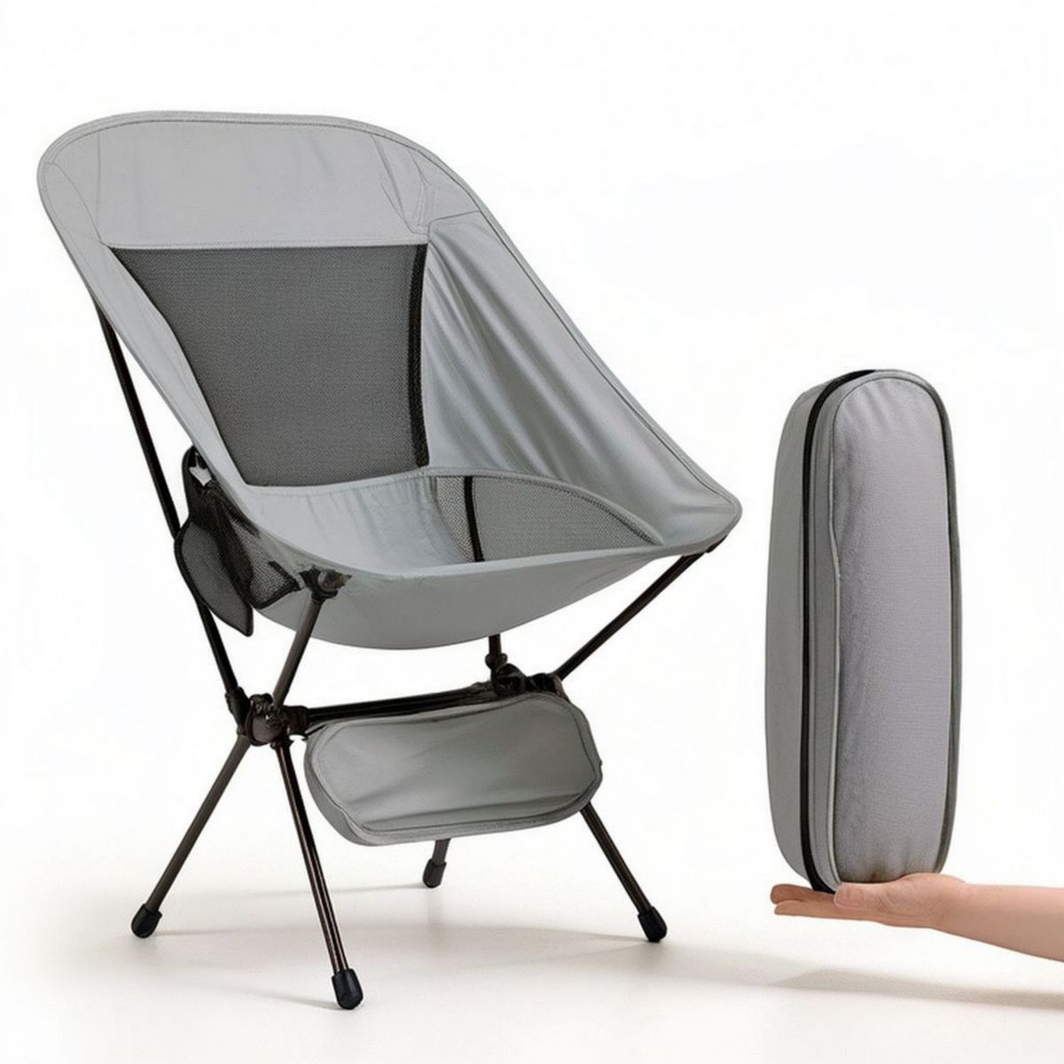 Klappbarer Campingstuhl mit Tragetasche, Grau/Schwarz, 82 x 55 x 65 cm