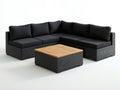 4-teiliges Gartenlounge-Set aus schwarzem PE-Rattan mit Akazienholz-Tisch, 230 x 230 x 65 cm