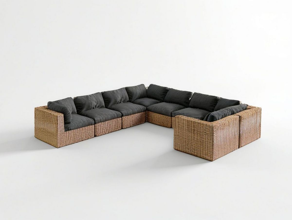 6-teiliges L-förmiges Gartenlounge-Set aus PE-Rattan, Braun/Anthrazit, 300 x 230 x 70 cm