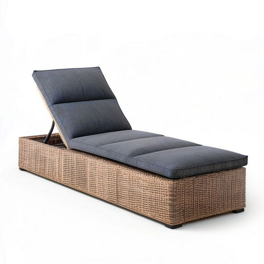 Verstellbare Gartenliege aus PE-Rattan mit dunkelgrauer Auflage, 200 x 70 x 33 cm