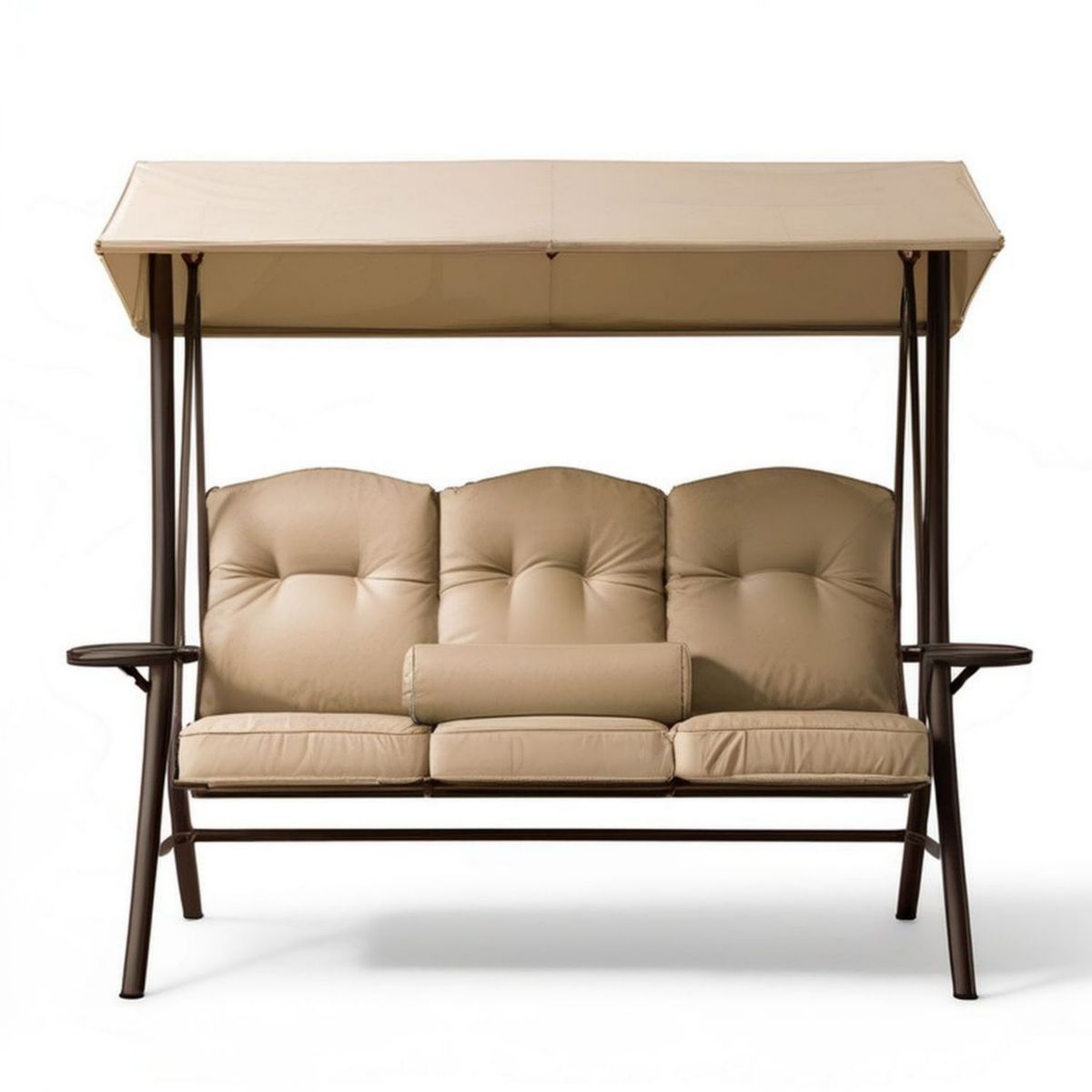 3-Sitzer Hollywoodschaukel mit Sonnendach, Beige/Braun, 200 x 120 x 170 cm