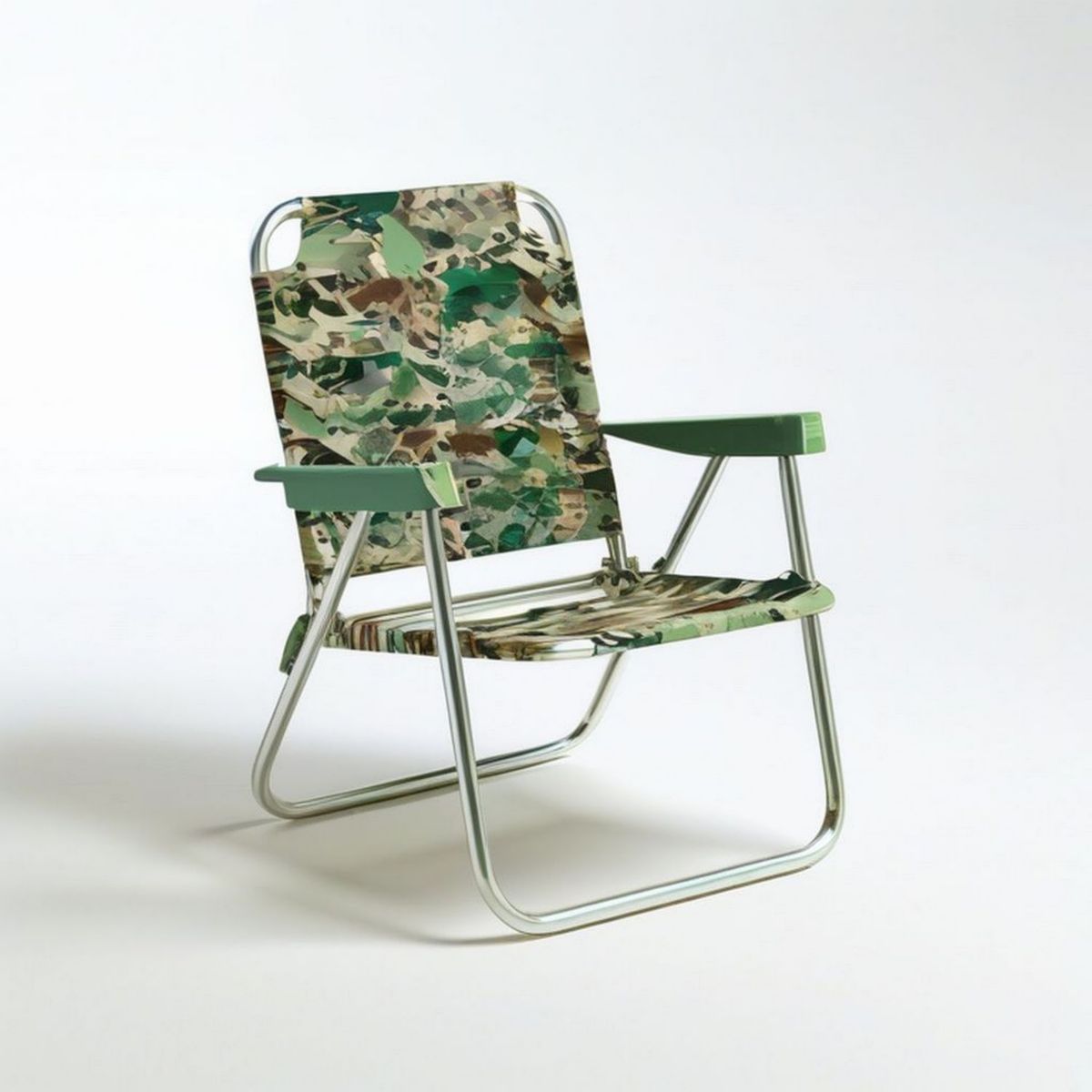Klappbarer Campingstuhl mit Armlehnen, 54 x 60 x 80 cm, Camouflage Grün/Beige/Braun/Silber