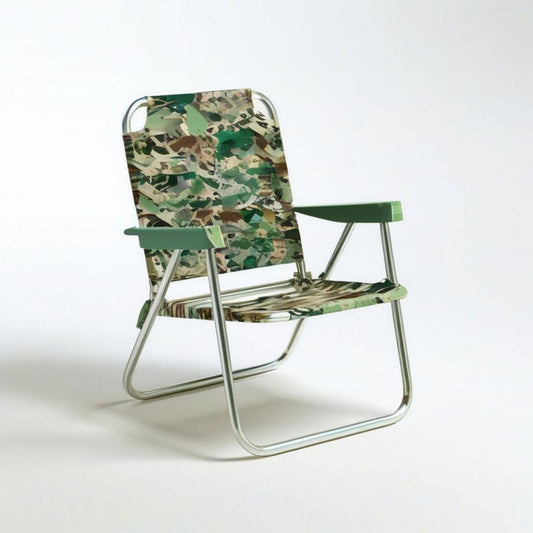 Klappbarer Campingstuhl mit Armlehnen, 54 x 60 x 80 cm, Camouflage Grün/Beige/Braun/Silber