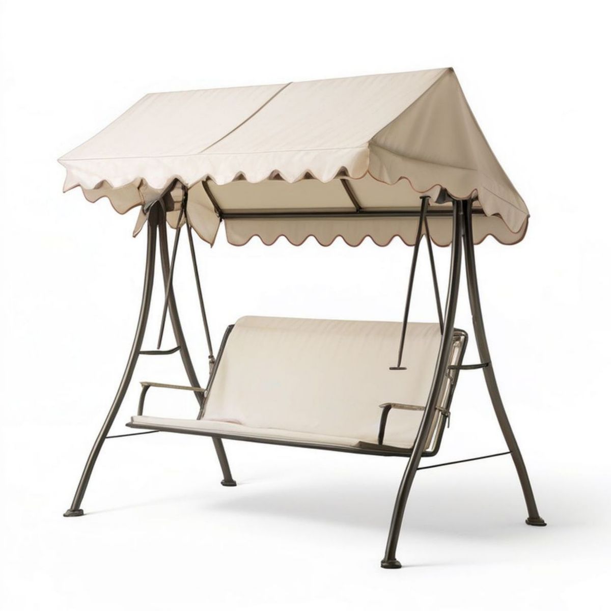2-Sitzer Hollywoodschaukel mit Sonnendach, 170 x 110 x 153 cm, Creme/Dunkelbraun