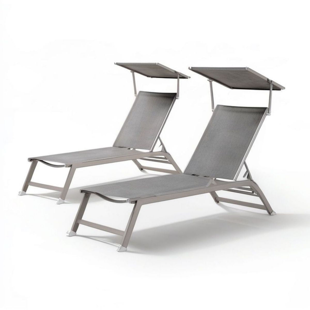 2er-Set Gartenliegen mit verstellbarem Sonnendach, Grau/Silber, 200 x 70 x 35 cm