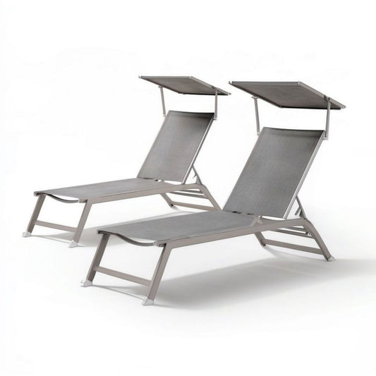 2er-Set Gartenliegen mit verstellbarem Sonnendach, Grau/Silber, 200 x 70 x 35 cm