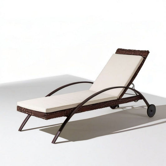 Gartenliege mit Rollen und verstellbarer Rückenlehne, 200 x 65 x 32 cm, Braun/Creme/Schwarz