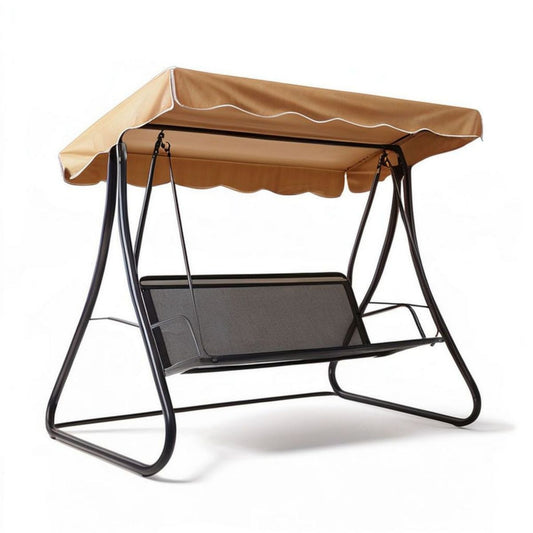 3-Sitzer Hollywoodschaukel mit Sonnendach, 170 x 110 x 153 cm, Braun/Schwarz/Grau
