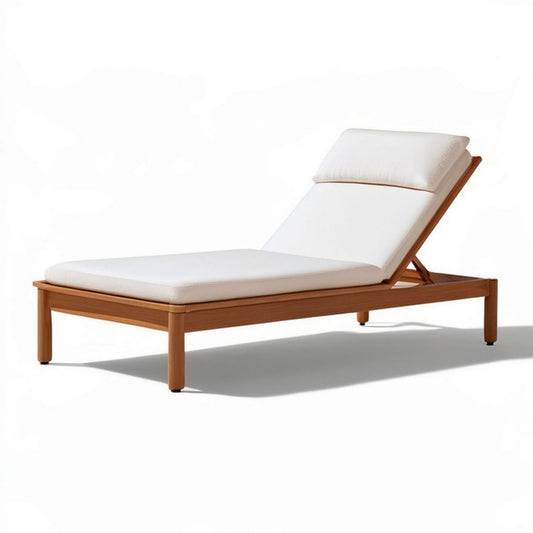 Verstellbare Sonnenliege aus Teakholz, 200 x 70 x 35 cm, Naturbraun/Weiss